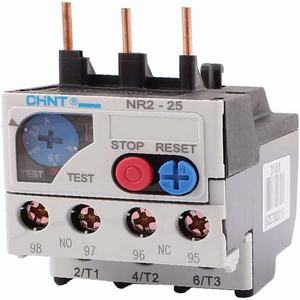 Rơ le nhiệt CHINT NR2-25 2.5-4A có vi sai nhiệt độ (3-heater); Tiếp điểm phụ: 1NO+1NC; Chế độ giải trừ lỗi: Thủ công; Kiểu kết nối: Kẹp vít
