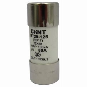 Cầu chì hình ống CHINT RT29-125 80A gG/gL 80A; 500VAC; Cỡ cầu chì: 22x58 mm; Loại chỉ báo: No; Đường kính thân: 22mm; Chiều dài thân: 58mm