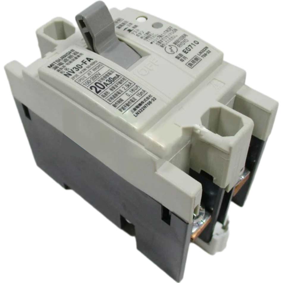 Aptomat chống giật lắp tủ điều khiển MITSUBISHI NV30-FA 2P 20A 100-200V 30MA W