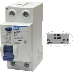 Áp tô mát chống giật dòng ngắn mạch 6kA LS LC63N 1P+N 25A 30mA AC-TYPE