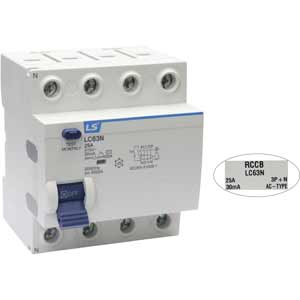 Áp tô mát chống giật dòng ngắn mạch 6kA LS LC63N 3P+N 25A 30mA AC-TYPE