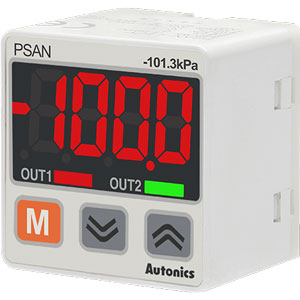 Cảm biến áp suất loại hiển thị dạng số AUTONICS PSAN-V01CV-NPT1/8 12...24VDC; Áp suất tương đối; -101.3...0kPa; Ngõ ra điều khiển: 1...5VDC, NPN open collector; Khí nén (khí ga, Không khí)
