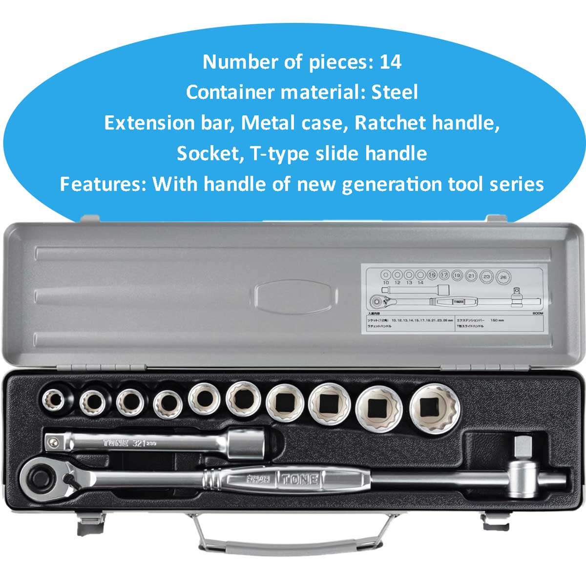 Bộ khẩu 10 đầu vặn 3 tay cầm TONE 800M