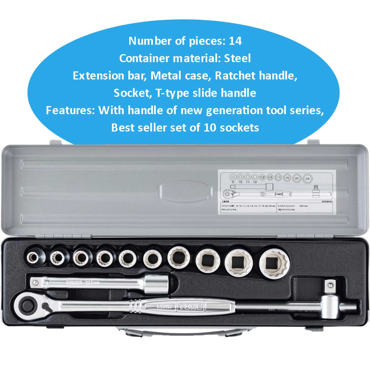 Bộ khẩu 10 đầu vặn 3 tay cầm TONE 800MISO