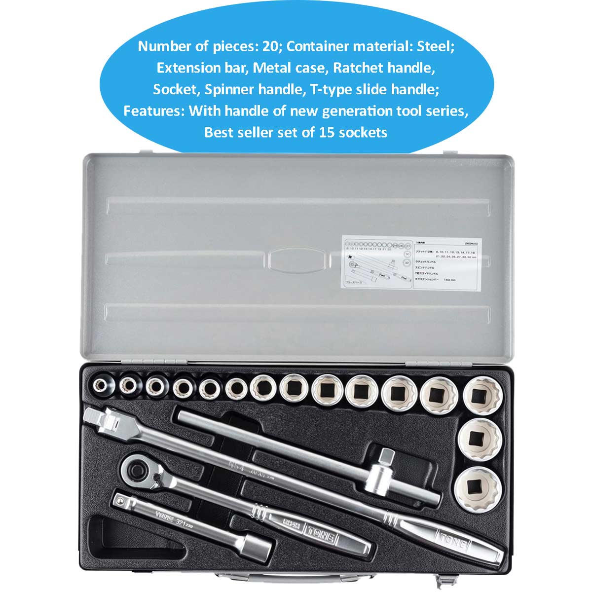 Bộ khẩu 15 đầu 4 tay cầm TONE 260MISO