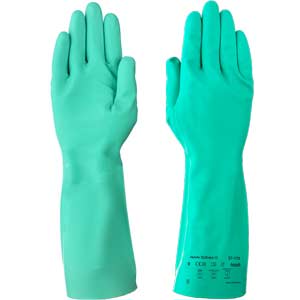 Găng tay chịu hóa chất bền bỉ ANSELL AlphaTec Solvex 37-175 (10) Size: 10; Vật liệu lớp phủ: Nitrile; Màu sắc: Màu xanh lá; Kiểu bao phủ: Toàn bộ bàn tay; Kiểu đóng bao tay: Mở