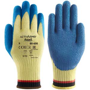 Găng tay chống cắt bền bỉ ANSELL ActivArmr 80-600 (9) Size: 9; Vật liệu lớp phủ: Cao su latex tự nhiên; Màu sắc: Xanh dương và vàng; Cấp độ chống mài mòn: Level 4; Cấp độ chống cắt: ANSI Cut Level A2