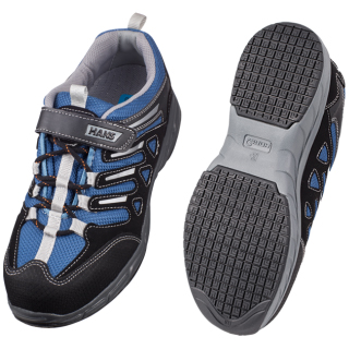 Giầy bảo hộ 4-inch chống đâm xuyên và tĩnh điện HANS HS-38-2 Rainbow Blue (275) Size: 43; Size theo chuẩn: EU; Chiều dài bàn chân: 275mm; Cổ thấp; Vật liệu mũi giày: Thép; Kiểu cố định: Quai dán; Vật liệu thân giày: Aldol+vải lưới; Vật liệu đế: Pyrone mật độ thấp + pyrone độ đàn hồi cao + cao su chống trượt