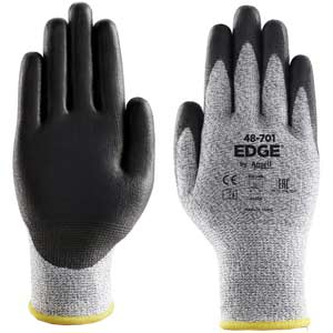 Găng tay chống cắt, mài mòn và chịu dầu (môi trường khô) ANSELL EDGE 48-701 (9) Size: 9; Vật liệu lớp phủ: Polyurethane (PU); Màu sắc: Xám và đen