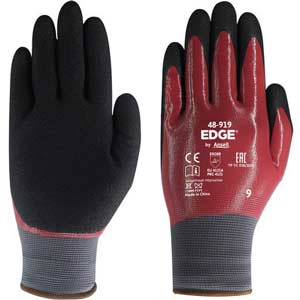 Găng tay chống dầu, mài mòn ANSELL EDGE 48-919 (11) Size: 11; Vật liệu lớp phủ: Nitrile; Màu sắc: Màu đen, Màu đỏ
