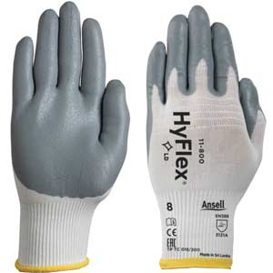 Găng tay đa dụng (công việc nhẹ) ANSELL HyFlex 11-800 (9) Vật liệu lớp phủ: Foam nitrile; Màu sắc: Xám trắng