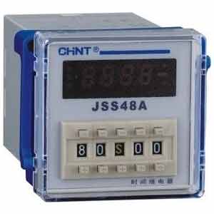 Rơ-le thời gian CHINT JSS48A-2Z AC380V 380VAC; 0.01...99.99s, 1s...99min59s, 1min...99h59m; Thời gian hoạt động: Power ON start; Chế độ hoạt động: ON delay; Đầu ra trễ: DPDT