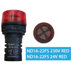 Còi báo có đèn CHINT ND16-22FS AC/DC 24V RED 24VAC, 24VDC; Cảnh báo âm thanh kết hợp đèn