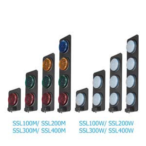 Đèn tháp tín hiệu LED dùng cho cần cẩu container QLIGHT SSL300M-24-ARA-C10 24VDC; Số tầng: 3; Màu hổ phách, Màu đỏ; Màu hổ phách; Sáng liên tục; Bóng LED
