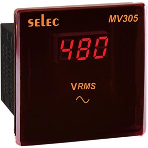 Đồng hồ volt hiển thị số SELEC MV305 240VAC; Dải đo điện áp: 50...480VAC; Dải hiển thị: 0...516; Đơn vị hiển thị: V (L-N); Màn hình LED