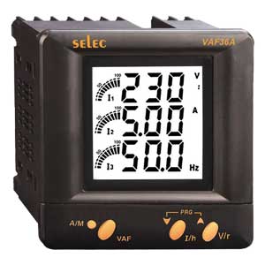 Đồng hồ đo điện áp, dòng điện, tần số SELEC VAF36A Nguồn cấp: 230VAC; Số chữ số hiển thị: 3 rows with 3 digits per row