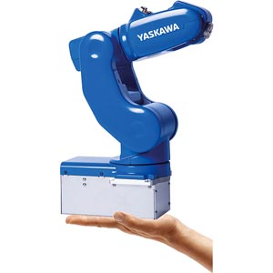 Robot lắp ráp và xử lý YASKAWA MotoMini Kiểu: Articulated robots; Số trục: 6; Tải trọng tối đa: 500g; Tầm với chiều dọc: 495mm; Tầm với chiều ngang: 350mm
